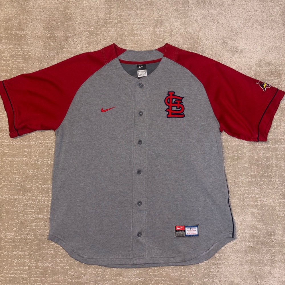 Nike St Louis Cardinals Albert Pujols #5 Jersey Mens Medium Gray Red Button Up